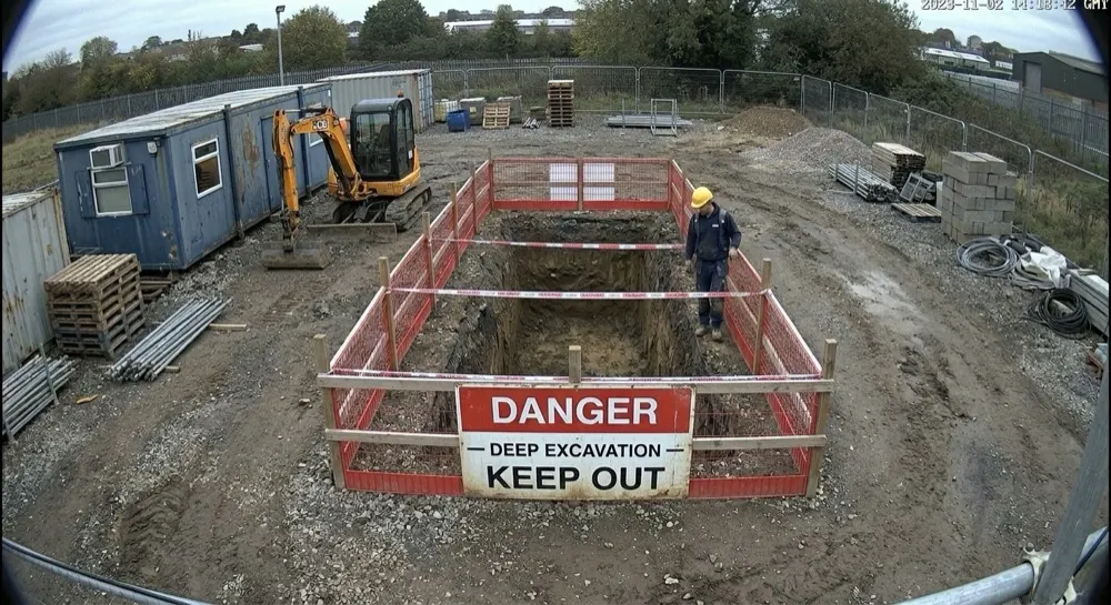 Exclusion zone: Generative AI raises alert. Gen AI confirms a breach — a person has entered the marked exclusion zone by the excavation.