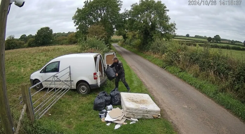 Fly tipping: Generative AI raises alert. Gen AI confirms suspicious activity — person and vehicle with fly-tipping in progress.